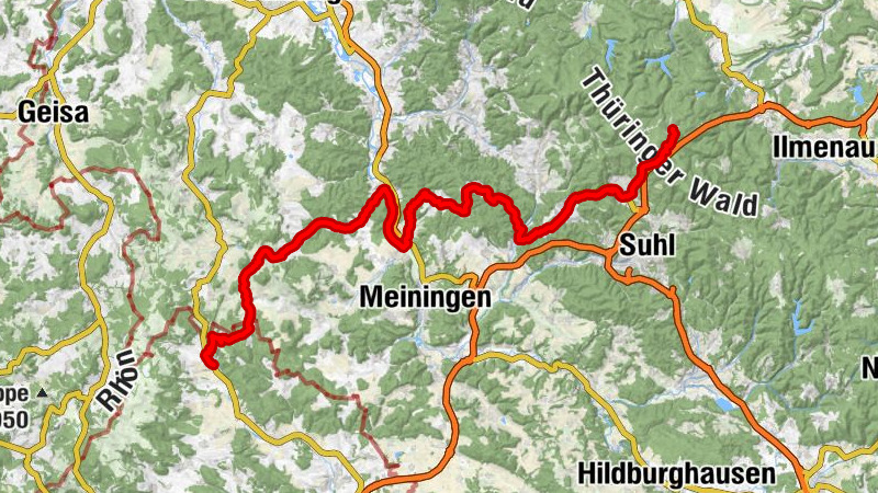 Ruta ciclista de largo recorrido - Ruta ciclista Rhön-Rennsteig - De Oberhof a Fladungen