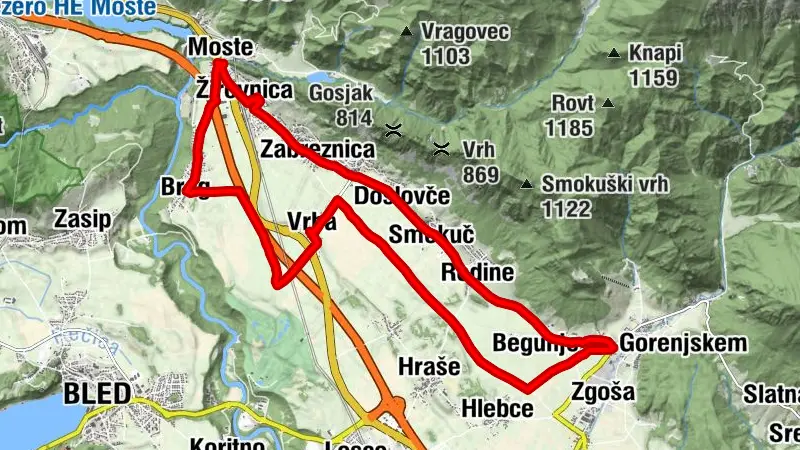 Žirovnica - Moste - Sveta Radegunda - Cerkev Žalostne Matere Božje