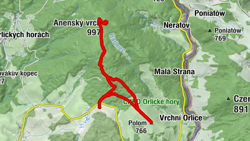 Tvrz Hanička, Anenský vrch 992m, Polom 766m