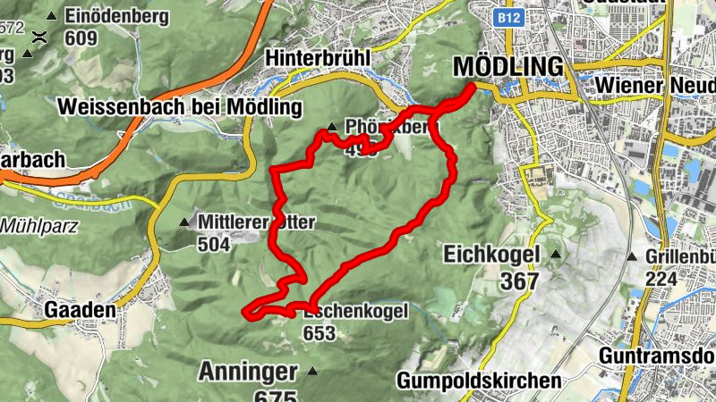 Anninger Schutzhaus von Hinterbrühl über Ruine Mödling