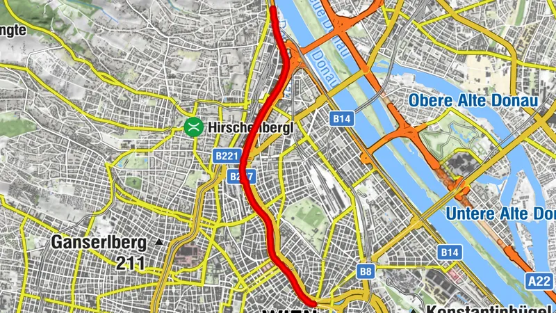 Donaukanal vom Schwedenplatz bis Ende des Donaukanals (Nussdorf), Wien/Österreich