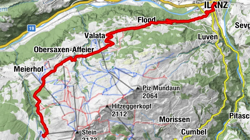 Trottinett Wali nach Ilanz via Surcuolm