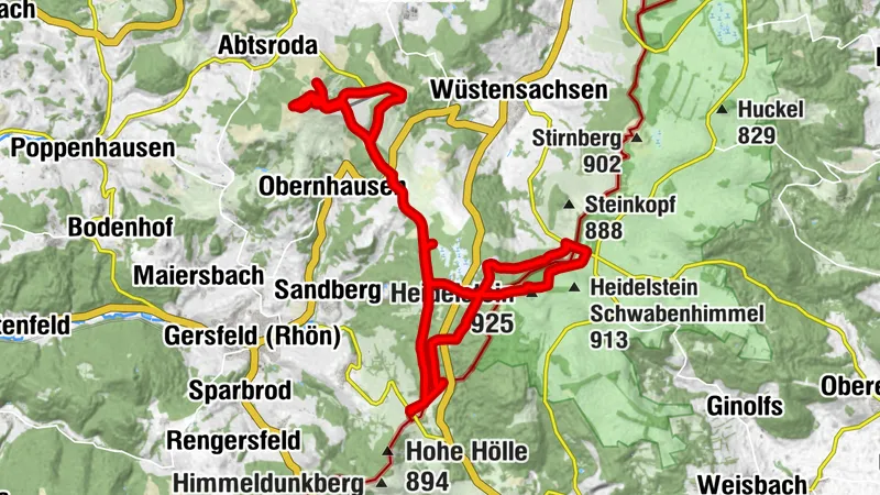 E-MTB Tour durch die Rhön, v.PP-Schwedenwall, Wasserkuppe, Heidelstein u.zurück übern Loipenhaus am roten Moor zum PP
