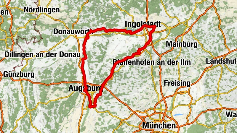 3-Tage-Radtour: Paartal – Donau – Romantische Straße - 216,6 km, 384 hm