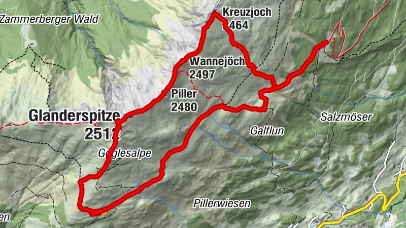 Gogles Alm - Kreuzjoch - Piller - Glanderspitze - Gogles Alm