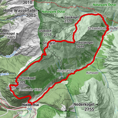 Drei-Kogel: Narren, Poschach und Peista in Niederthai