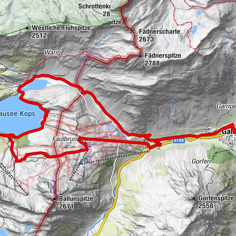 Alpkogelbahn mountain station - Kops reservoir - Zeinisjoch - Galtür